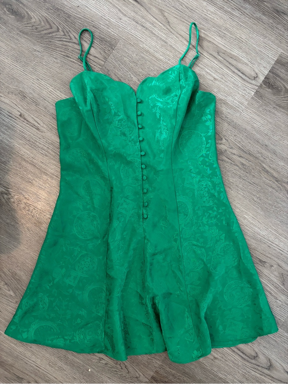 Victoria's Secret Emerald Green Jacquard Chemise VTG 90s Nightie Slip Gold Label